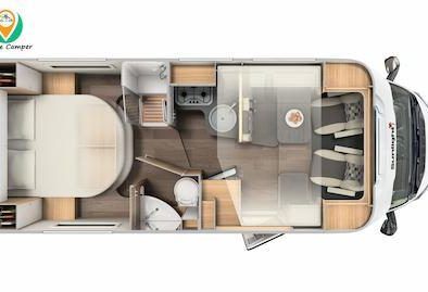 esquema distribución interior autocaravana T69S de alquiler en Van de Camper Tarragona