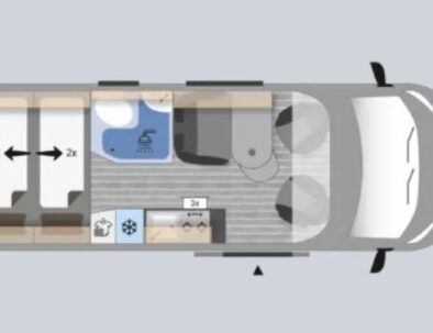 esquema distribución camper Clever Vario Kids de alquiler en Cunit Van de Camper