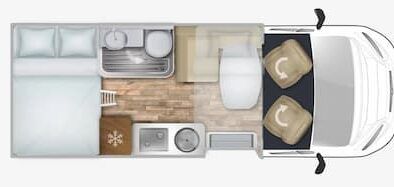 distribucion interior autocaravana de alquiler de Van de Camper en Cunit
